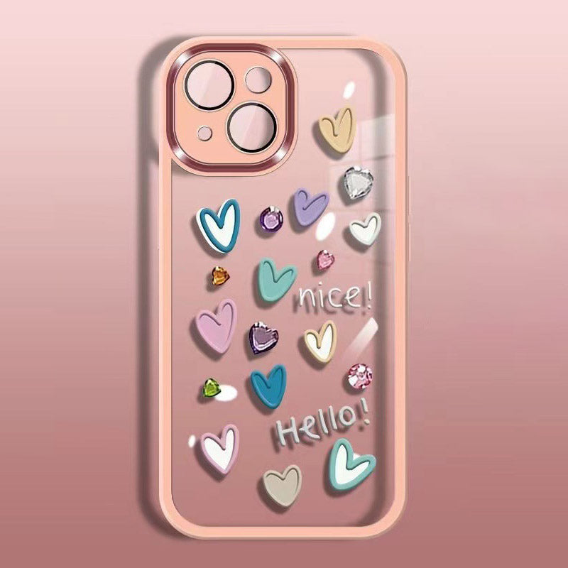 Love Heart Pattern Case for iPhone 14 Anti-Scratch Soft TPU Phone Cover with Camera Lens Film Love Heart Pattern Case for iPhone 14 Anti-Scratch Soft TPU Phone Cover with Camera Lens Film